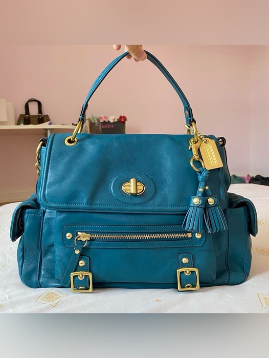 Coach Handbags - vintage 2000s coach legacy sydney teal and gold turnlock satchel shoulder bag